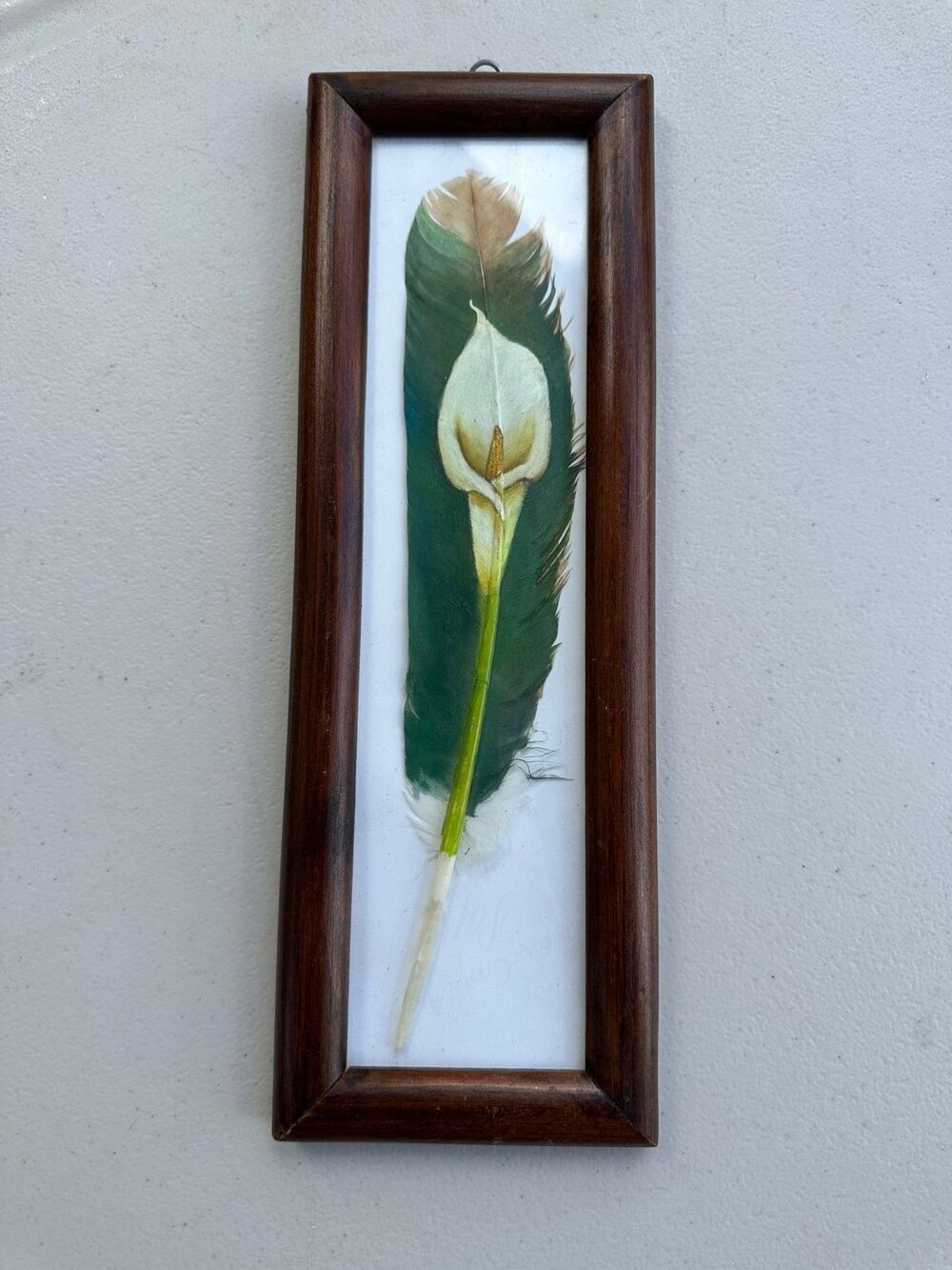 Framed Oleo Calla Lilies Oil Painting Turkey Feather Mexican Folk Artwork